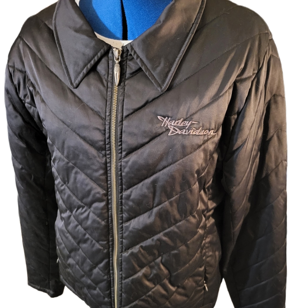 Harley Davidson Black Silky Quilted Puffer Style Jacket sz 1W